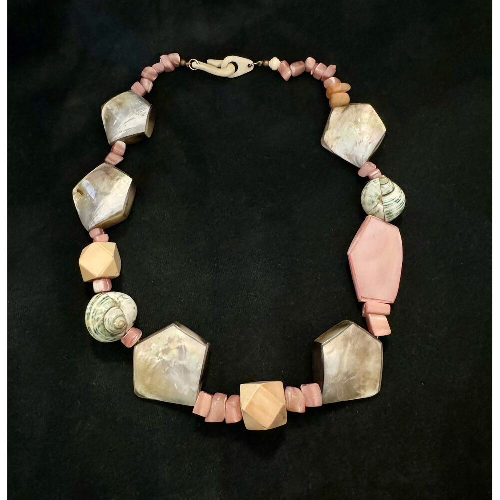 Scandinavian Modernist Monies Style Shell Statement Necklace Art Jewelry Organic